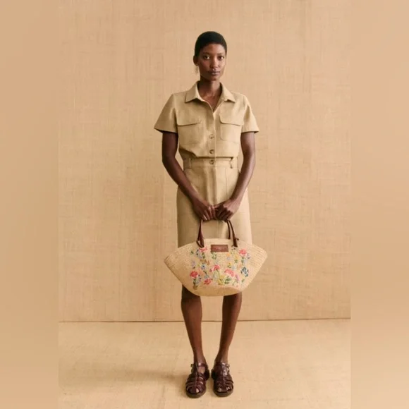 Sézane Oanelle Mini Dress in light beige size 2 - Picture 3 of 9